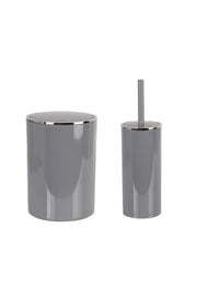Gray plastic trash can and toilet brush set