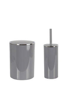 Gray plastic trash can and toilet brush set