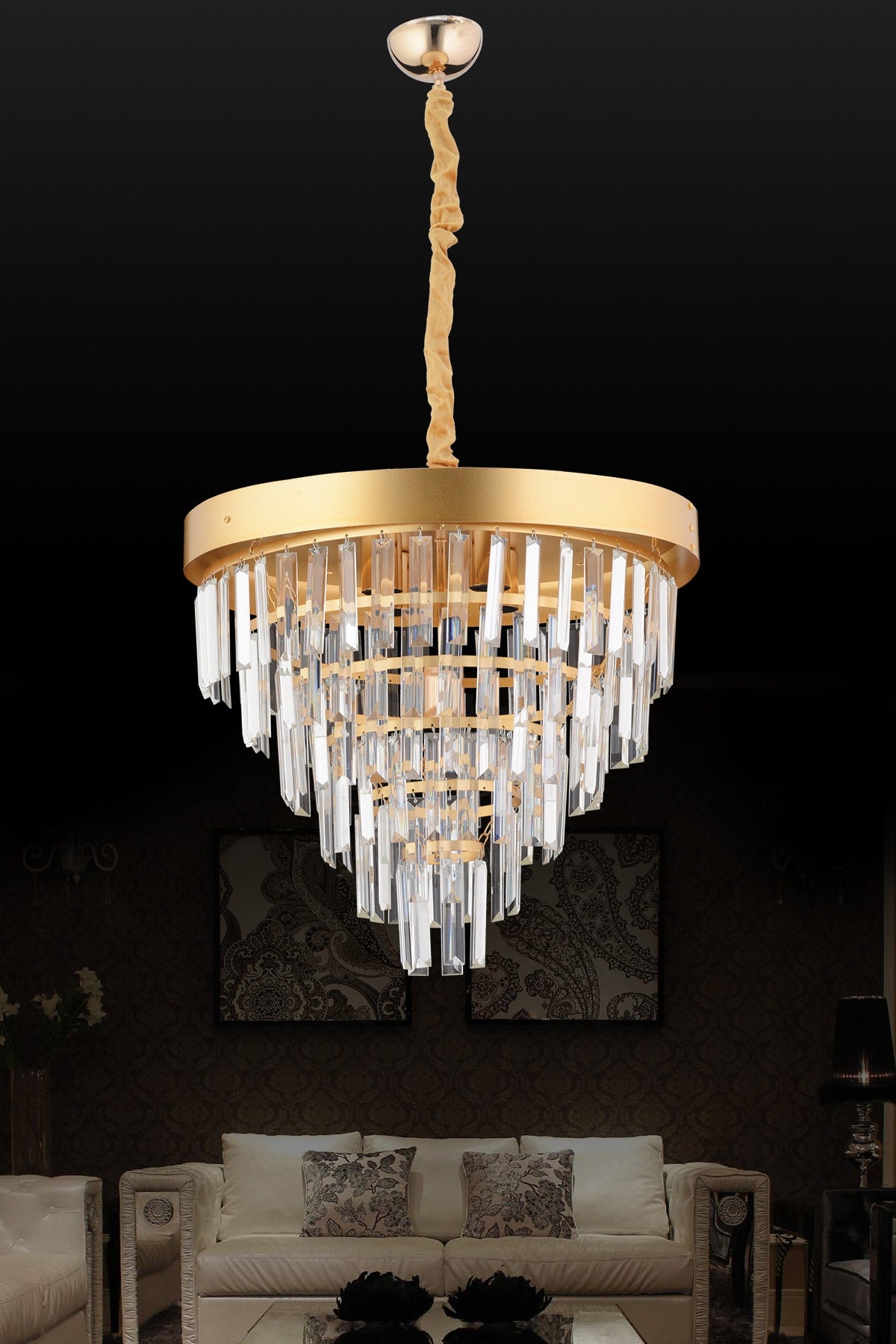 ثريا ليندا الفاخرة المصنوعة من حجر الكريستال الذهبي مقاس 55 سم