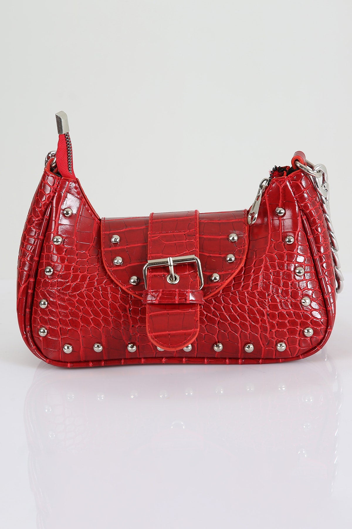 Bony Staple – Rote Henkeltasche mit Krokodilmuster