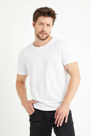 Men'S White Comfortable Fit Regular Crew Neck Plain Cotton T-Shirt