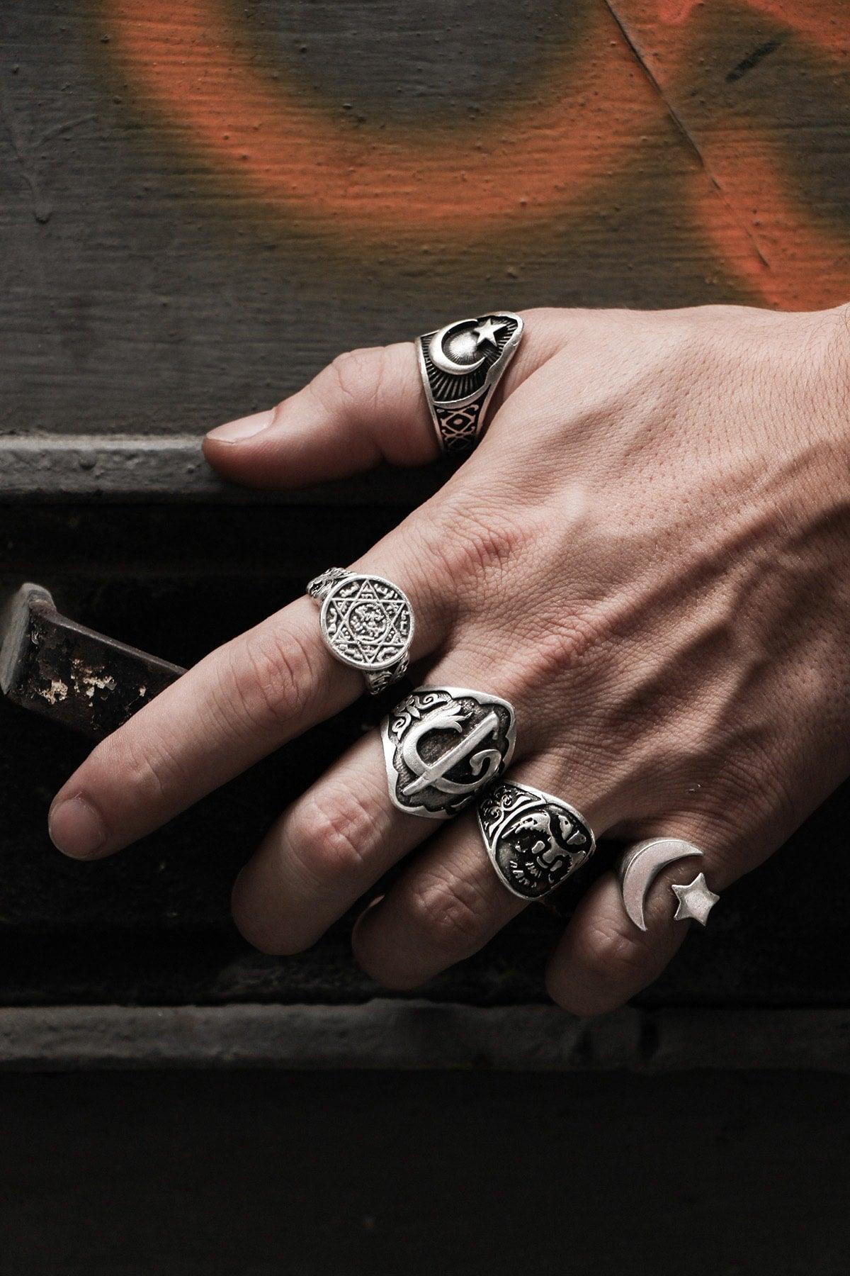Antique Silver Plated Adjustable Ring Set - Swordslife