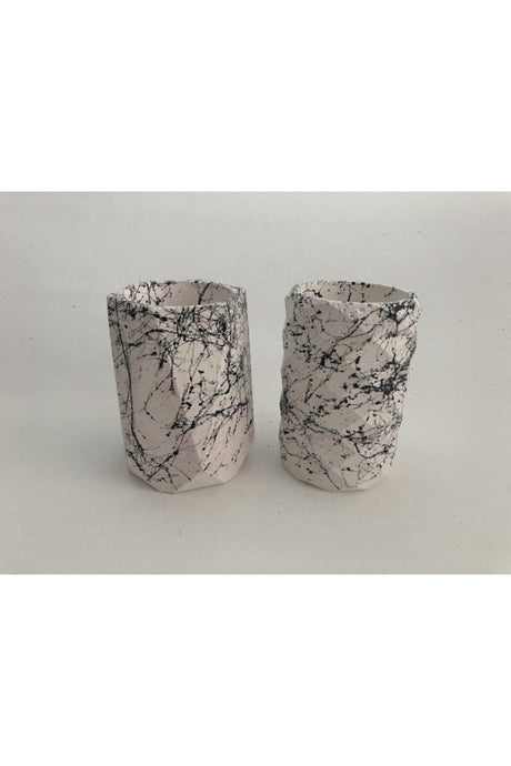 2 Sets White With Geometric And Prism Marble Effect