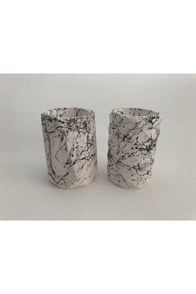 2 Sets White With Geometric And Prism Marble Effect