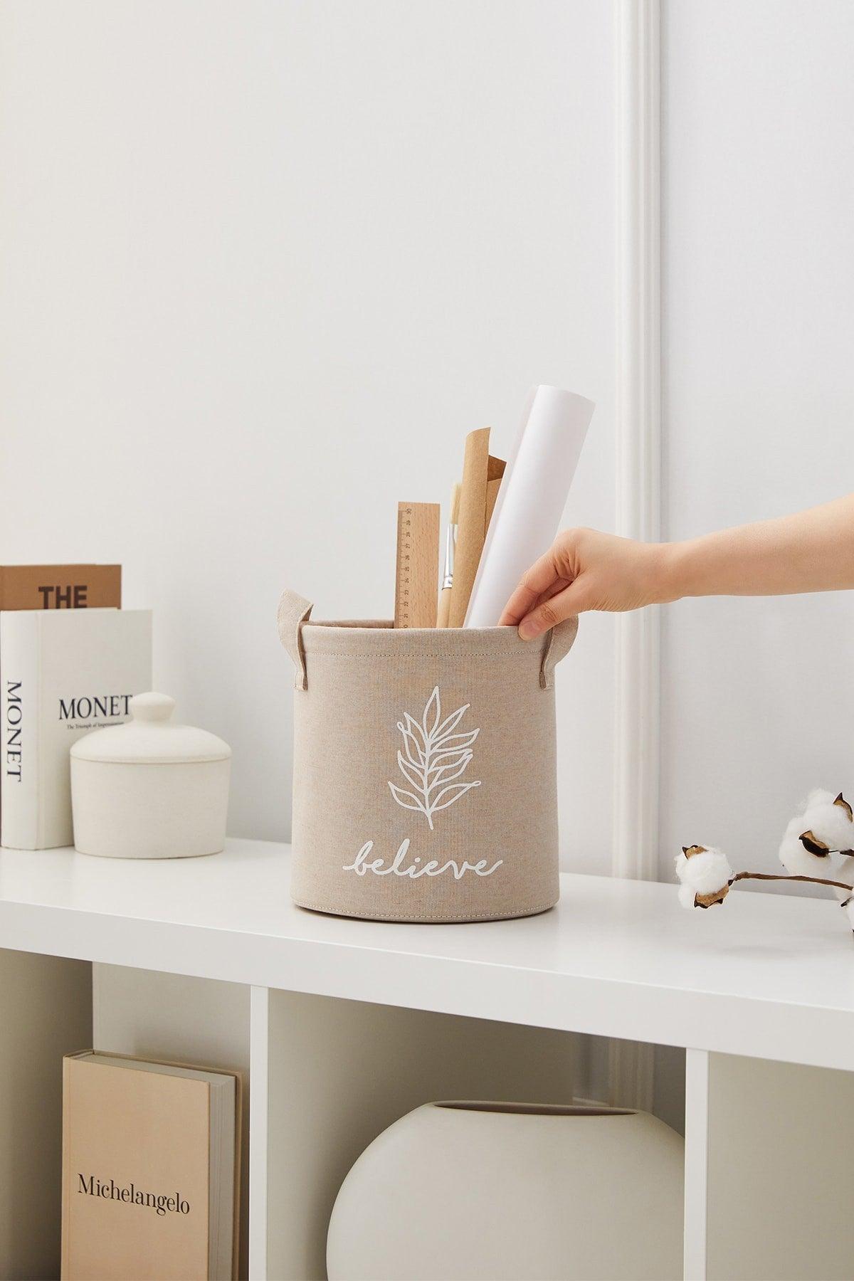 Set of 2 Beige Color Printed Basket 24x17x14 + 20x20 - Swordslife