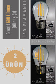2 Pieces E27 G45 -6 Watt Daylight 690 Lumens -