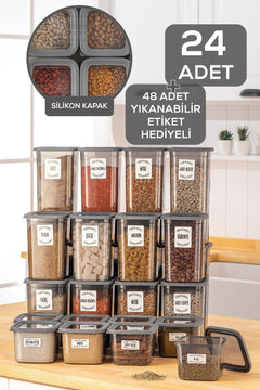 Leak-proof square food storage container set with labels (24 pieces)