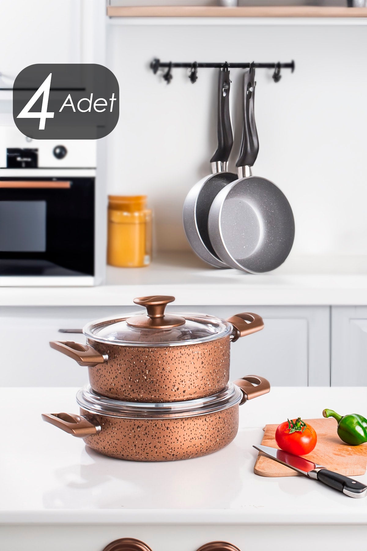 Mini-Kochgeschirr- und Pfannenset in Granitoptik – 6-teiliges Kochgeschirrset