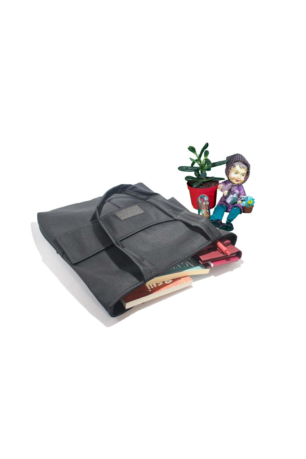 Schwarze Damentasche mit Reißverschluss, Hand- und Schultertasche aus Canvas