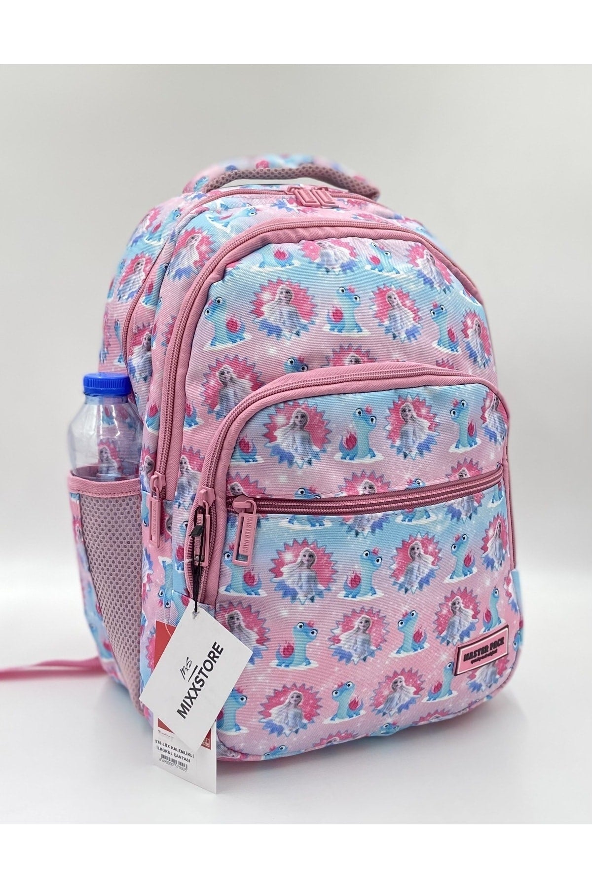 Elsa gemusterter hellrosa Mädchen-Rucksack für die Grundschule mit Essens- und Bleistifthalter