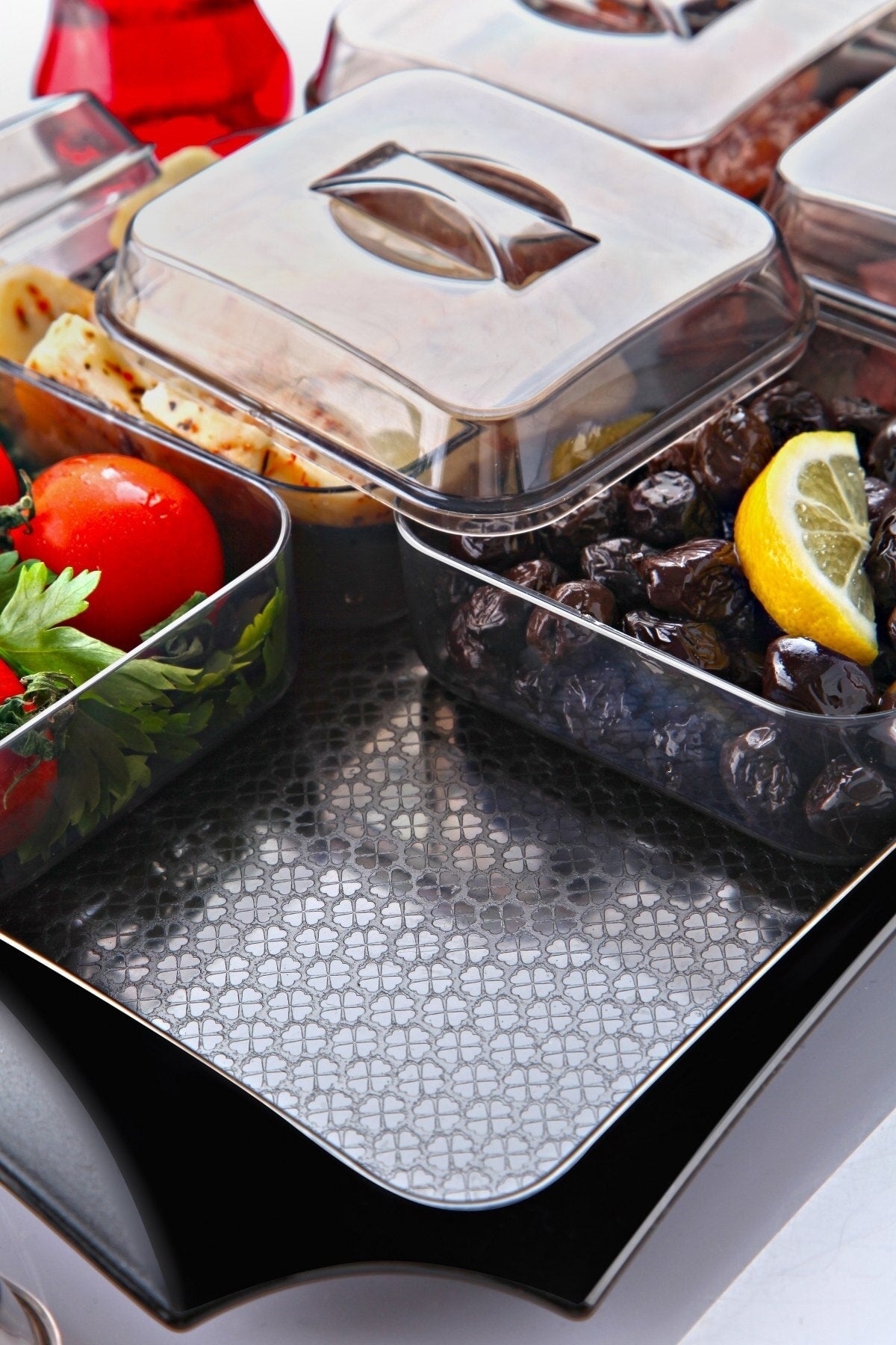 6-teiliges Frühstücksset mit großem Tablett und quadratischem Fach, abgedeckt – Frühstücksset mit Fertigtablett