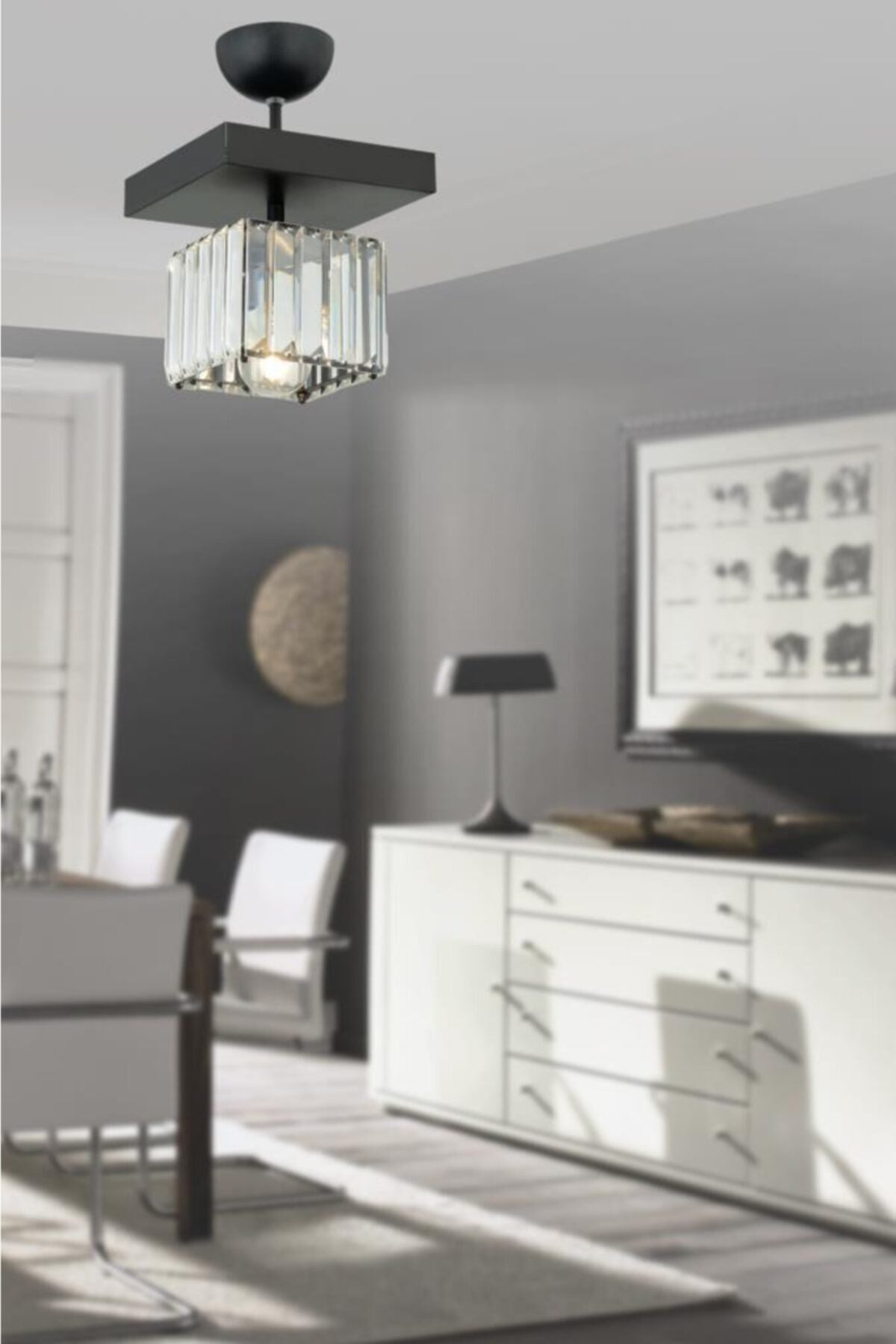 Lara Single Square Schwarz K-10 Kristallstein Kronleuchter