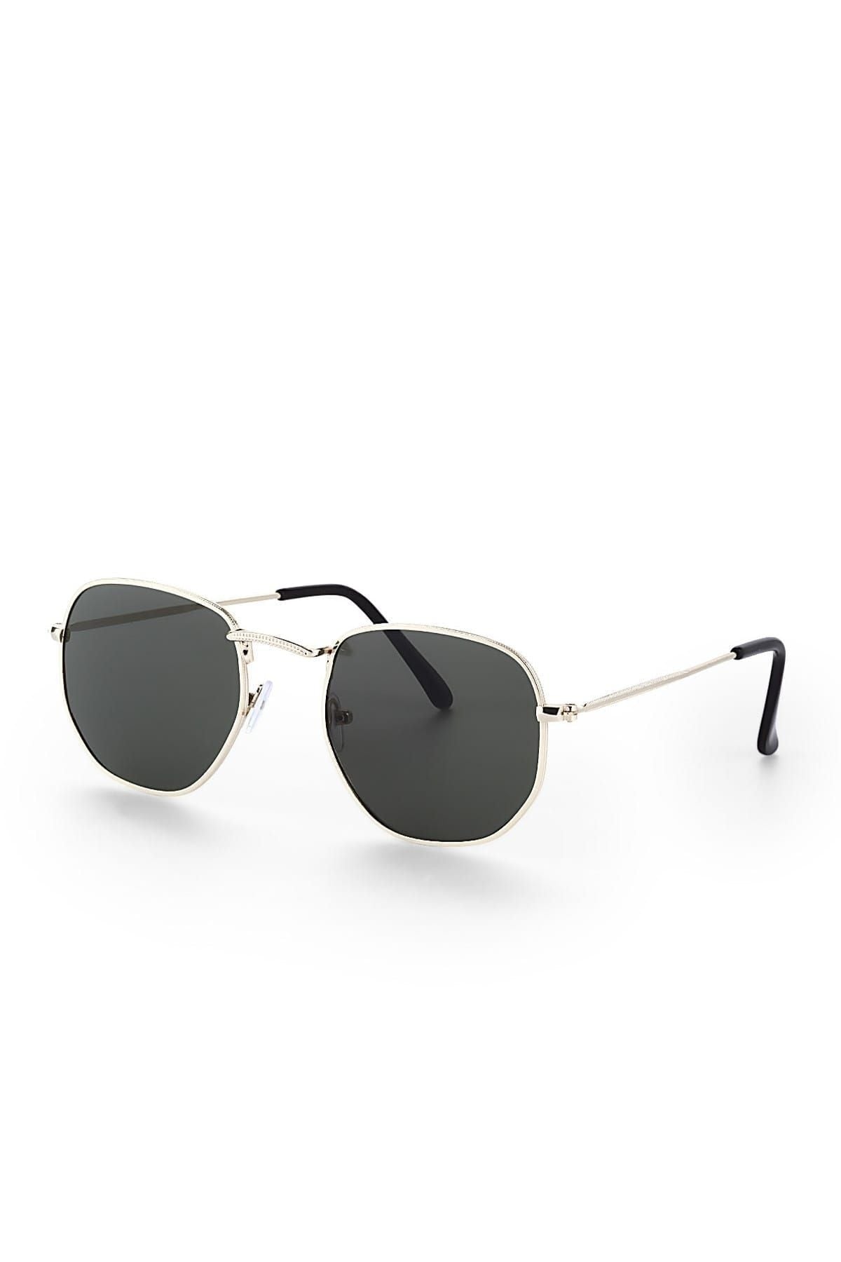 Unisex-Sonnenbrille mit silbernem Metallrahmen und fünfeckigem Design