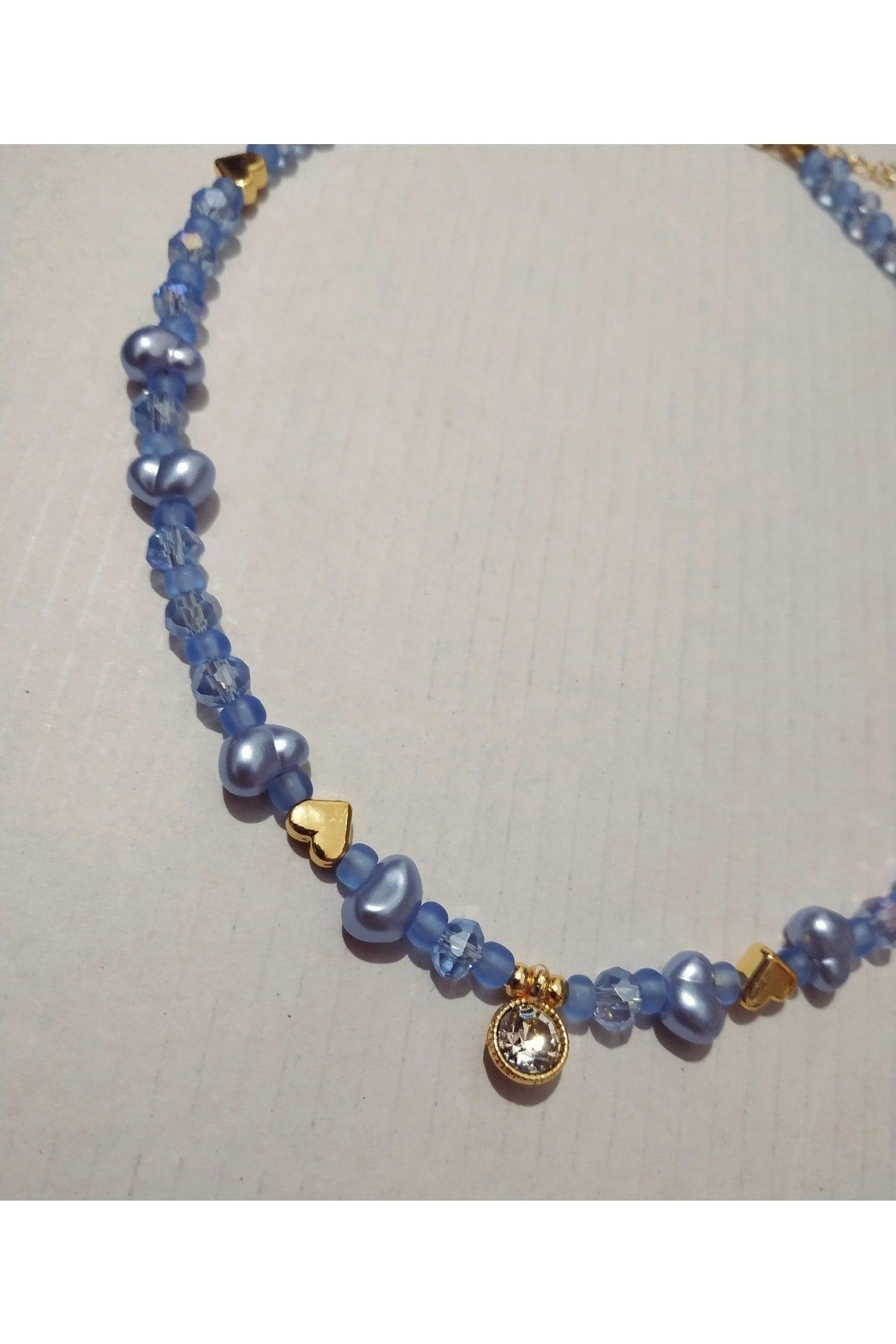 Pearl Blue Necklace with White Shimmer Tip - Swordslife