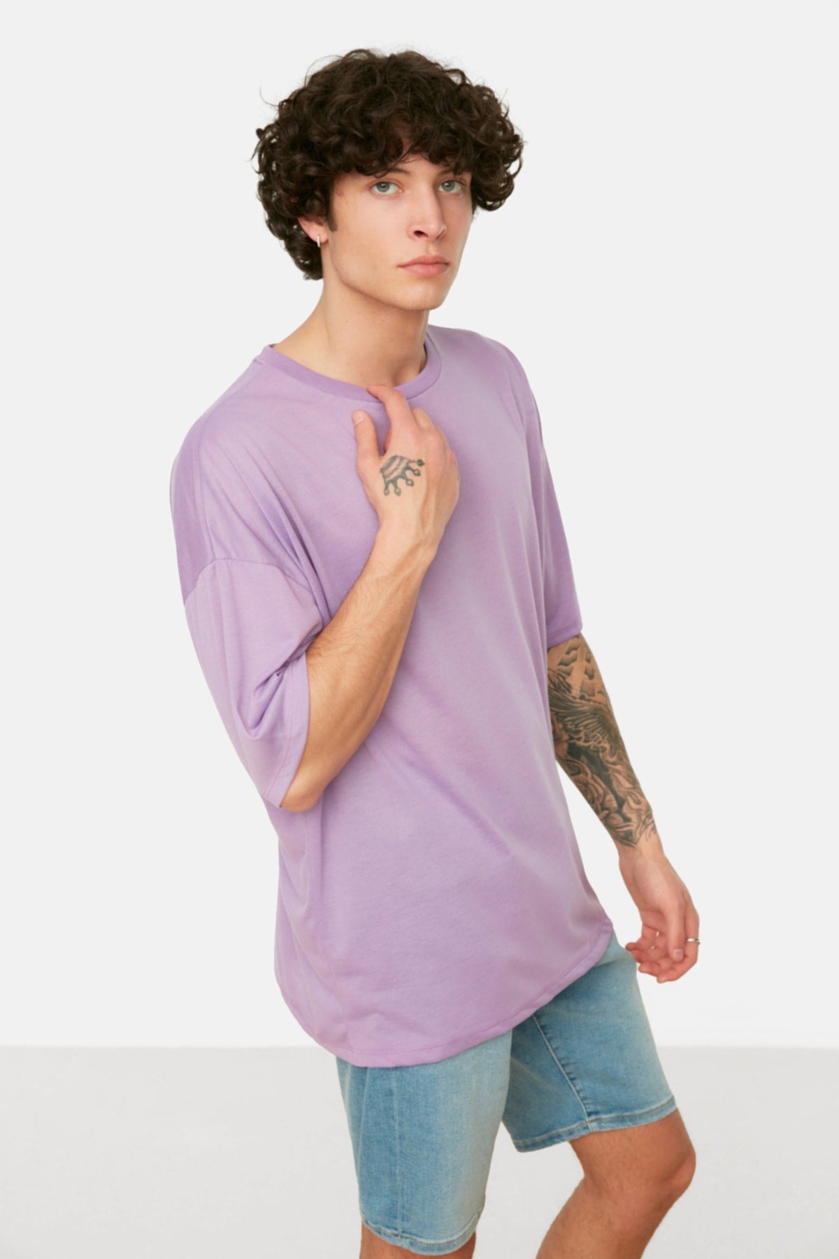Lila Herren Basic Oversize Rundhals Kurzarm T-Shirt