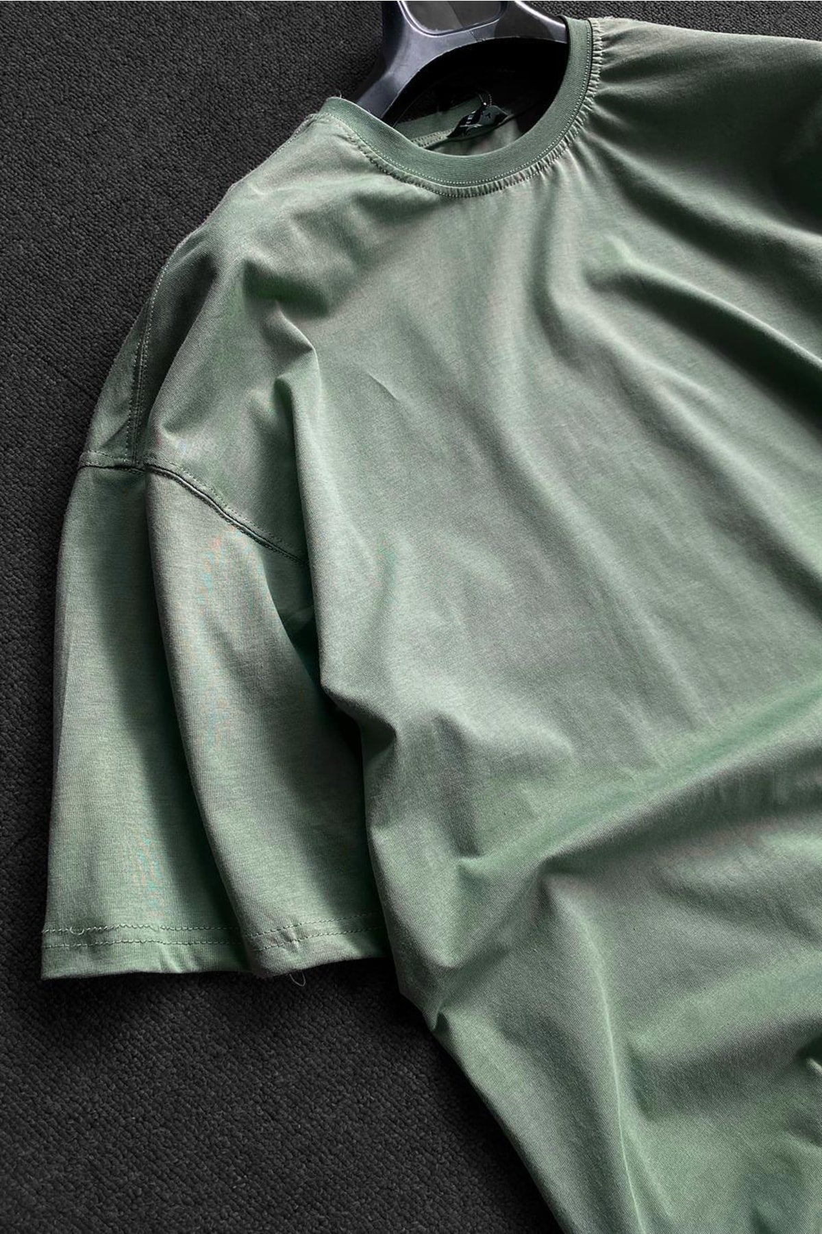 Men'S Green 2 Thread Basic Oversize T-Shirt