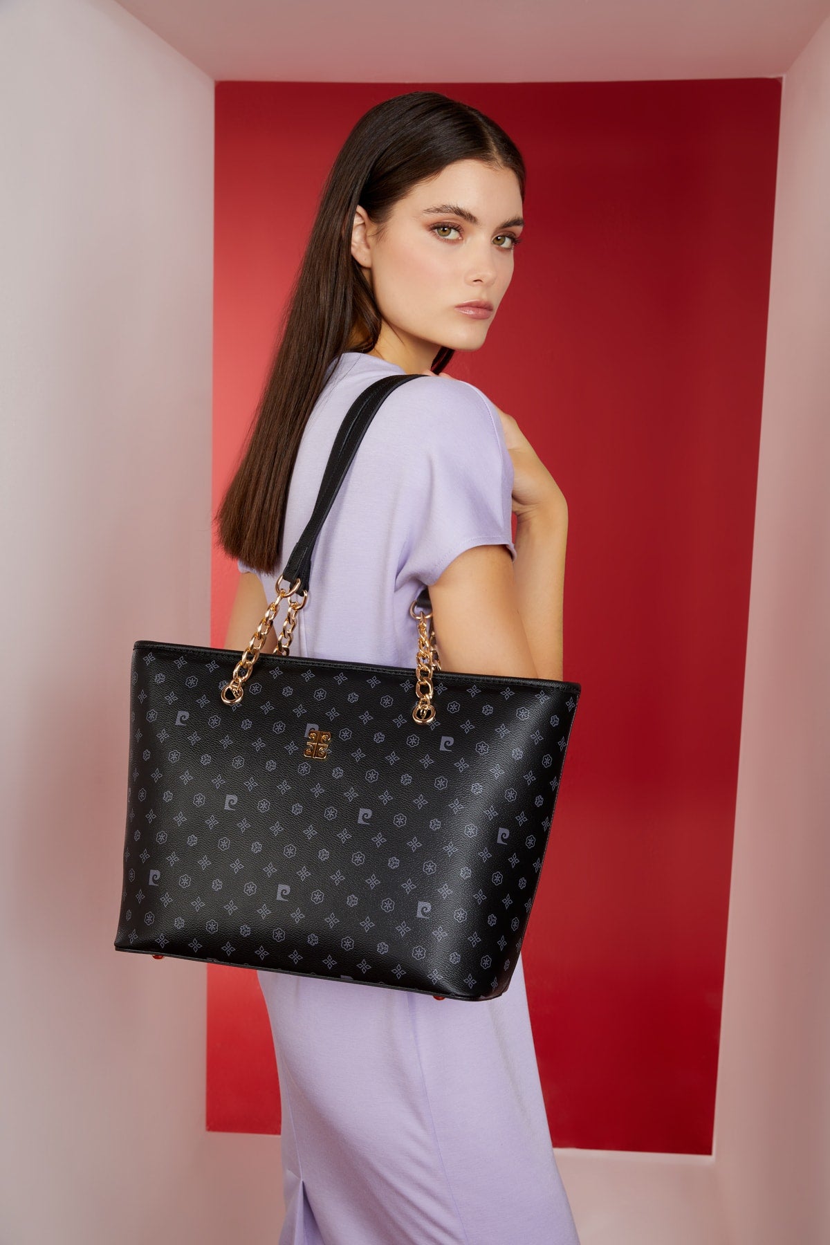 Schwarze Monogramm Damen-Umhängetasche 05Po22Y1546