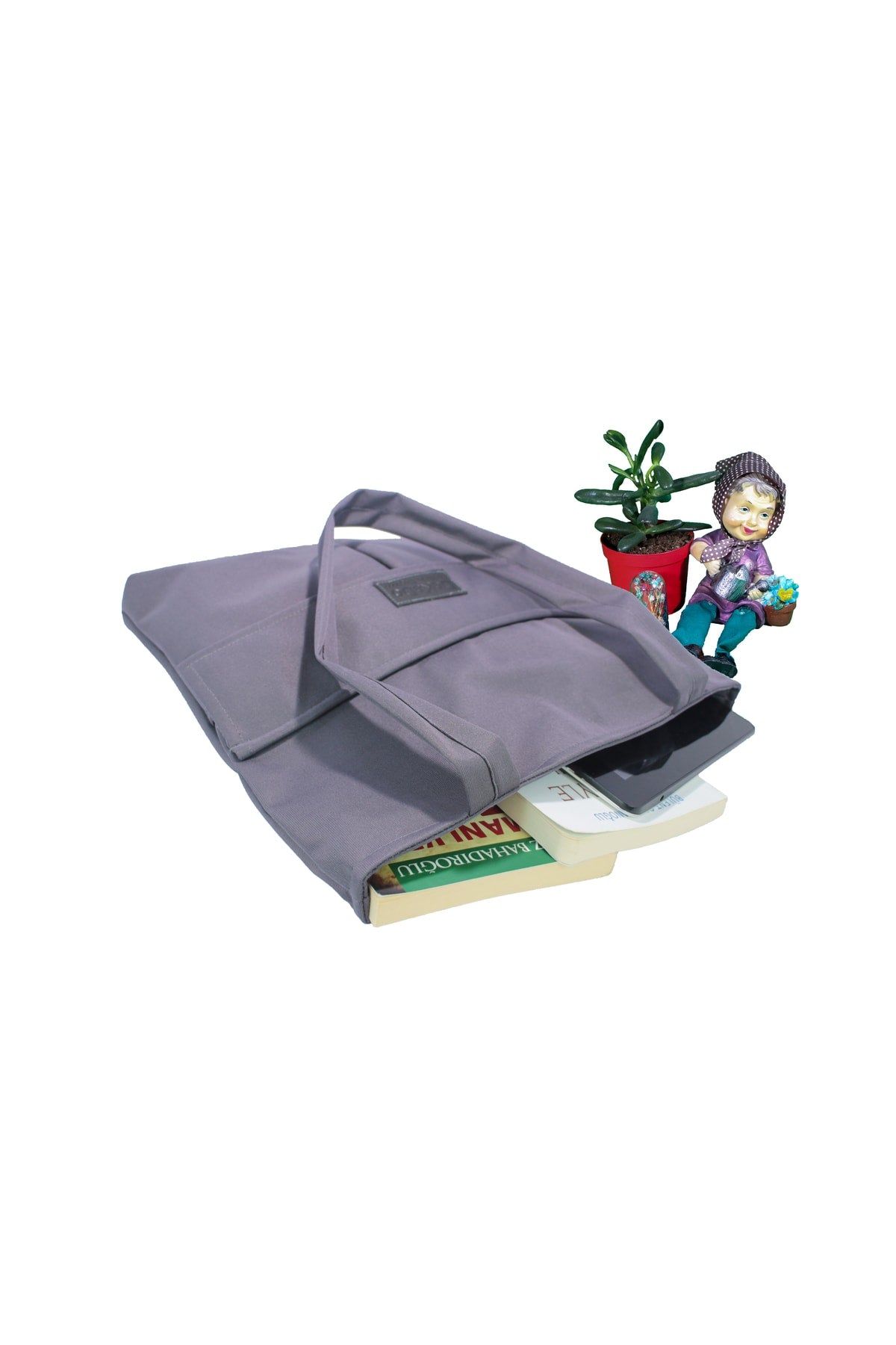 Graue Damentasche mit Reißverschluss, Hand- und Schultertasche aus Canvas