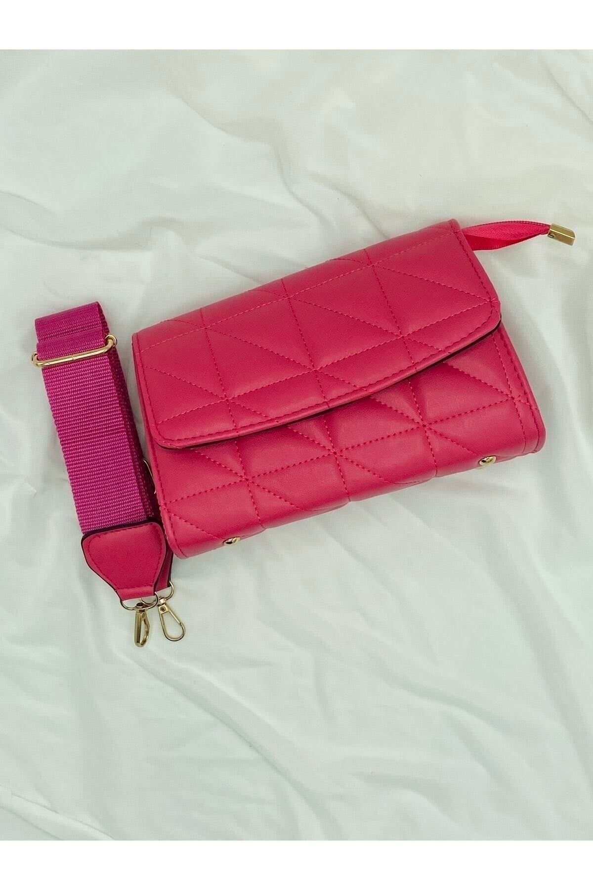 Bagbest Fuchsia Column Strap Gesteppte Damen-Umhängetasche