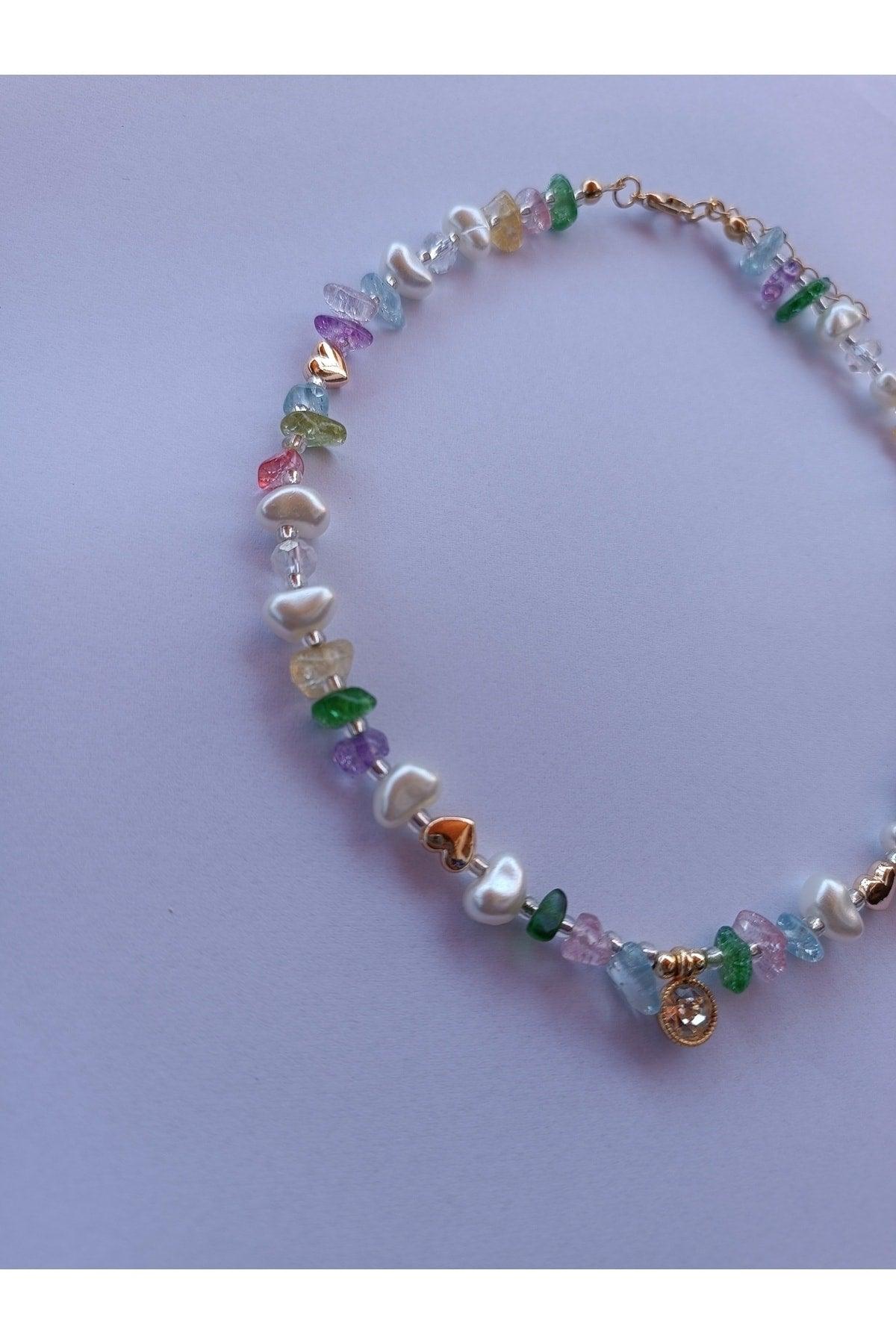 Multi Colored White Glitter Tip Natural Stone Necklace - Swordslife