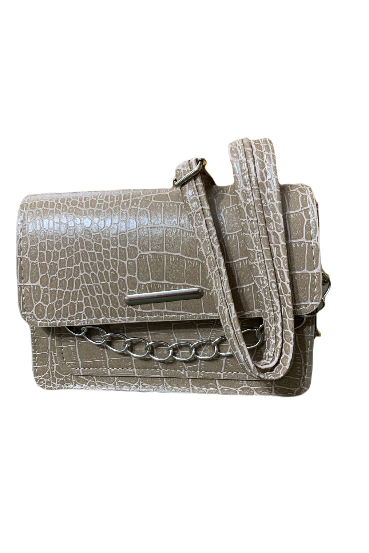 Damen Clutch Baguette mit Kettenriemen und Krokodilmuster