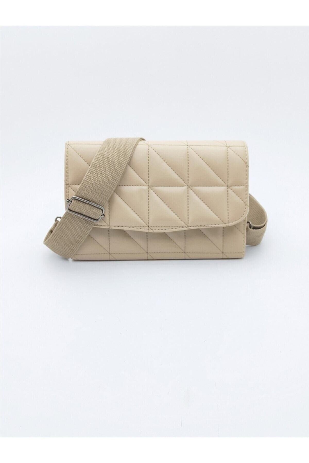 Purpleart Cremefarbene gesteppte Schultertasche für Damen mit Säulenriemen