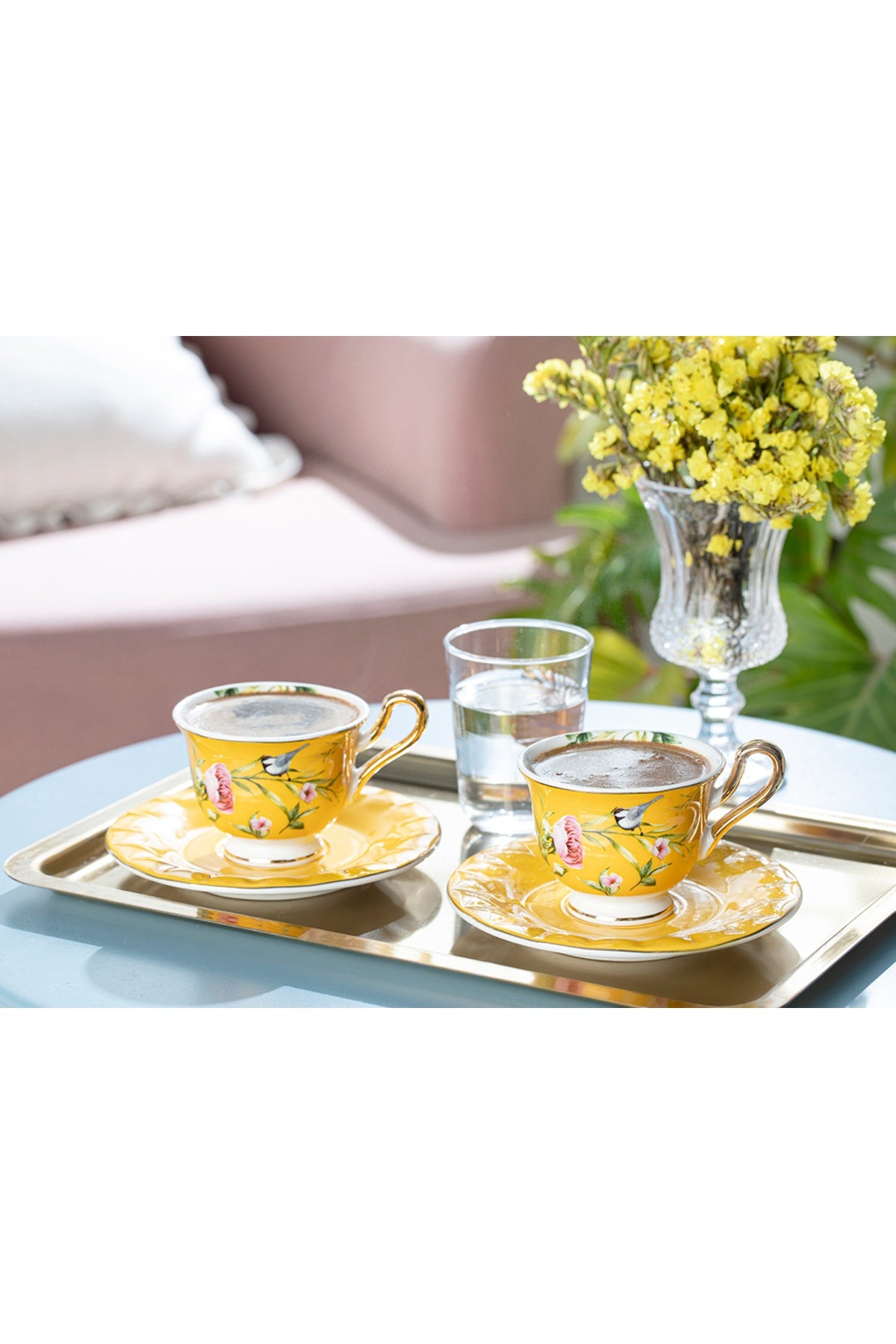 Vanilla New Bone China Kaffeetassen-Set, 2 Stück, 90 ml, Gelb