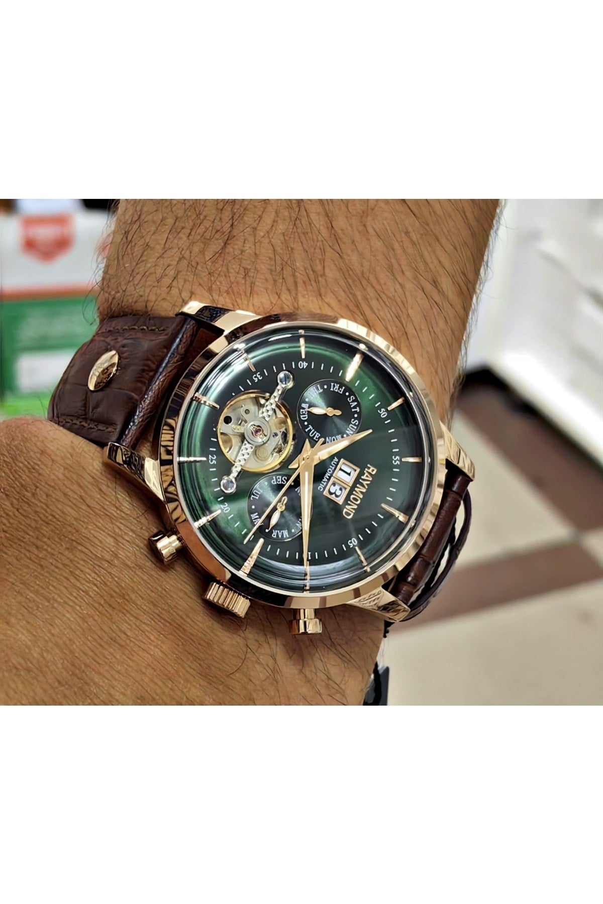 Coffee Green Automatic Men'S Wristwatch