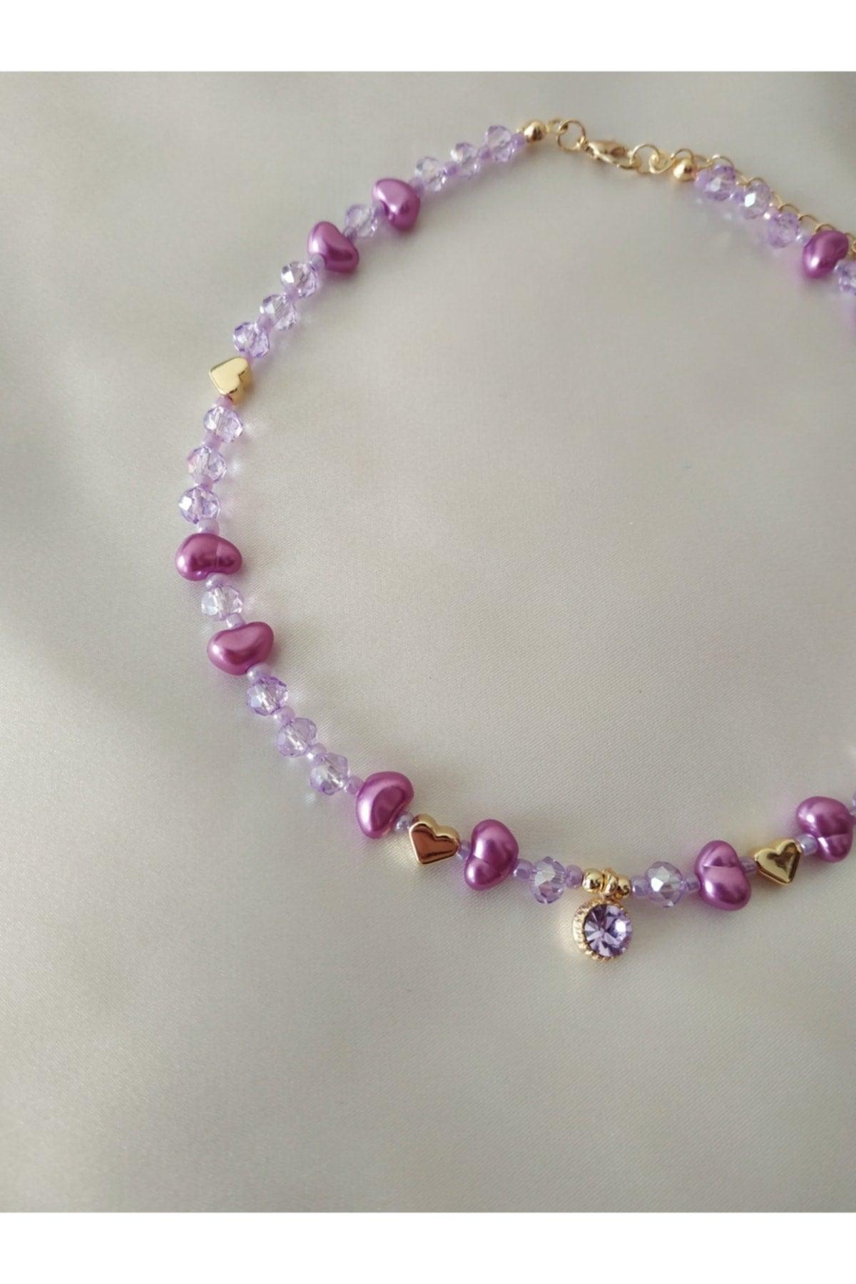 Shimmer Tip Baroque Pearl Purple Crystal Bead Necklace - Swordslife