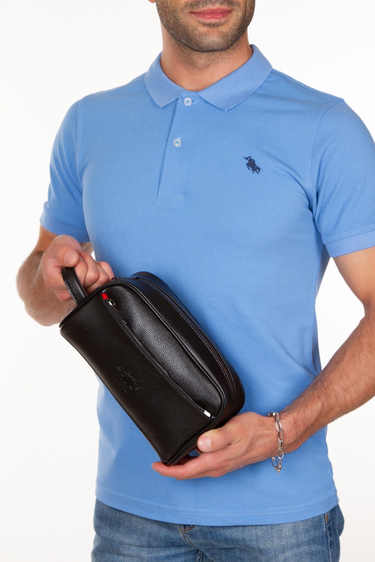 Herren Leder Portfolio Reise Rasierte Schwarze Handtasche Und Kartenhalter Mit Aluminium Mechanismus