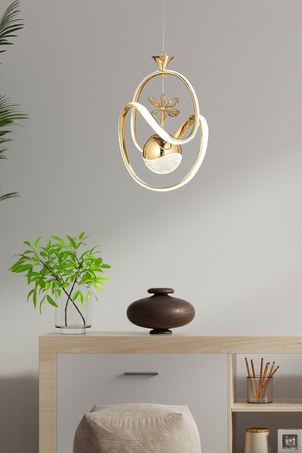 ثريا LED حديثة ذات مصباح واحد مُعلق، بثلاثة ألوان ذهبية وصفراء