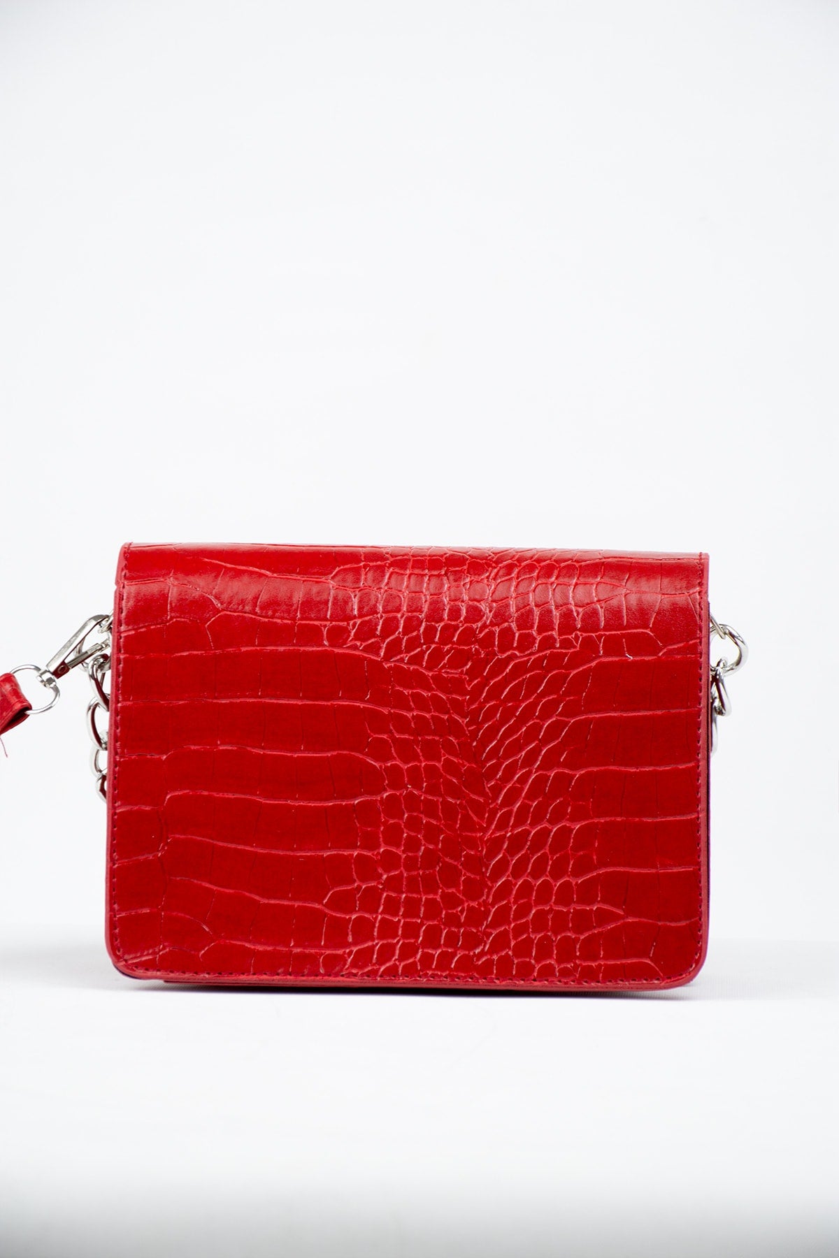 Rote Clutch Baguette mit Kettenriemen für Damen mit Krokodilmuster