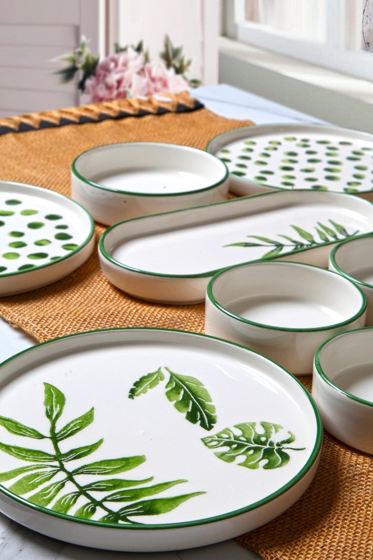 Art Botanik 14-teiliges stapelbares Frühstücksset für 6 Personen – luxuriöses Frühstücks-Servierset mit Teller