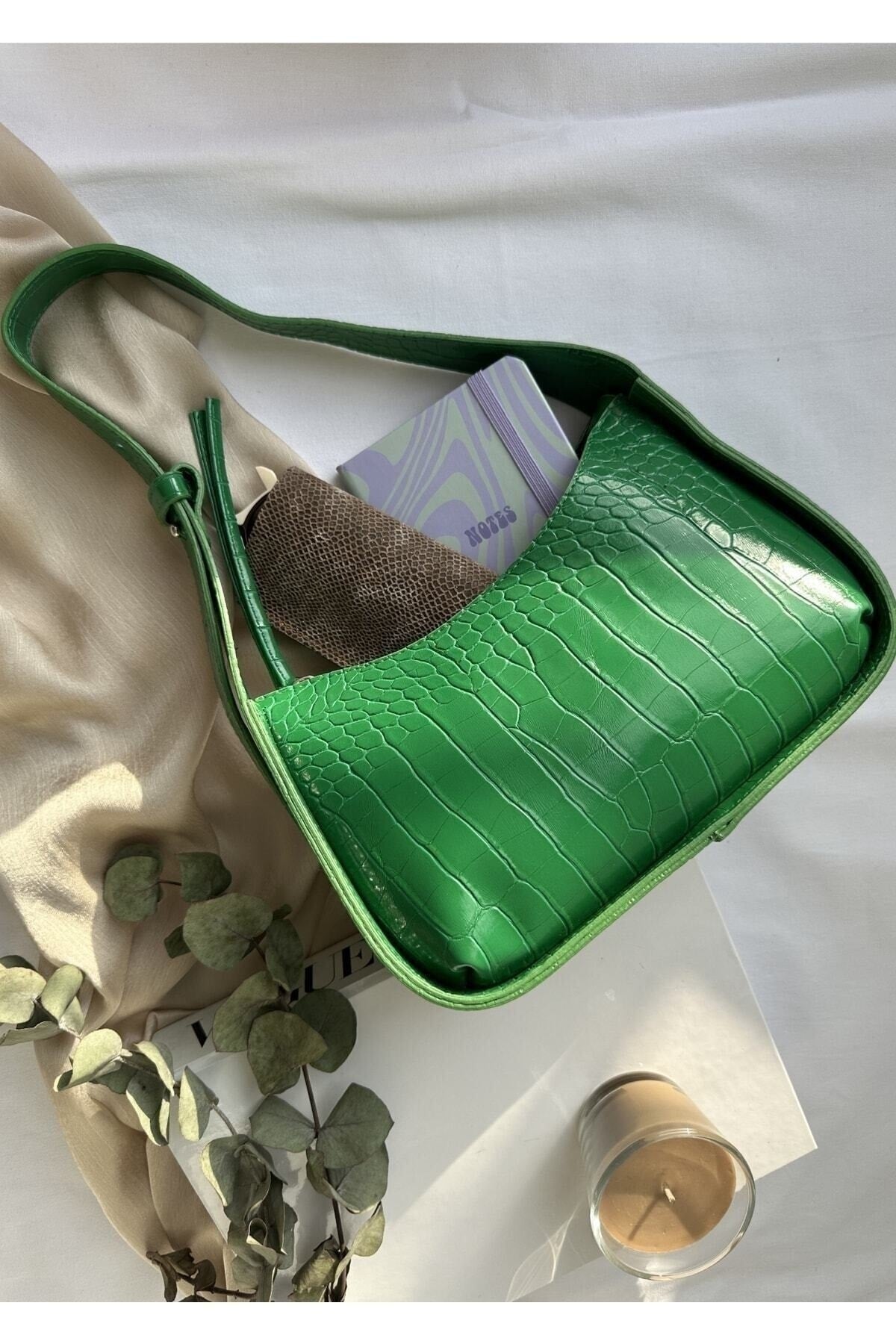 Grüne Damen-Baguette-Tasche aus Krokodil