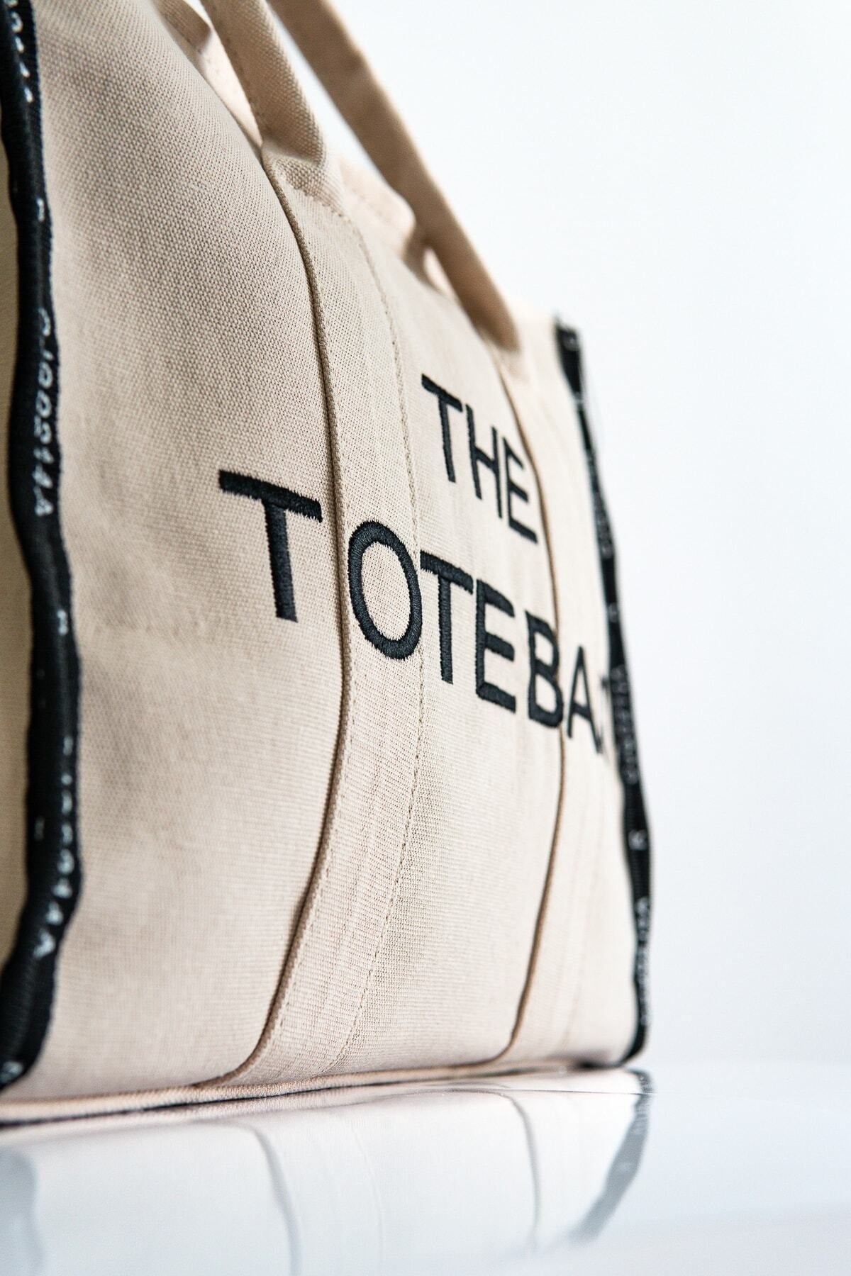 Women'S Cream Tote Bag Canvas Long Strap Bag Shoulder Bag