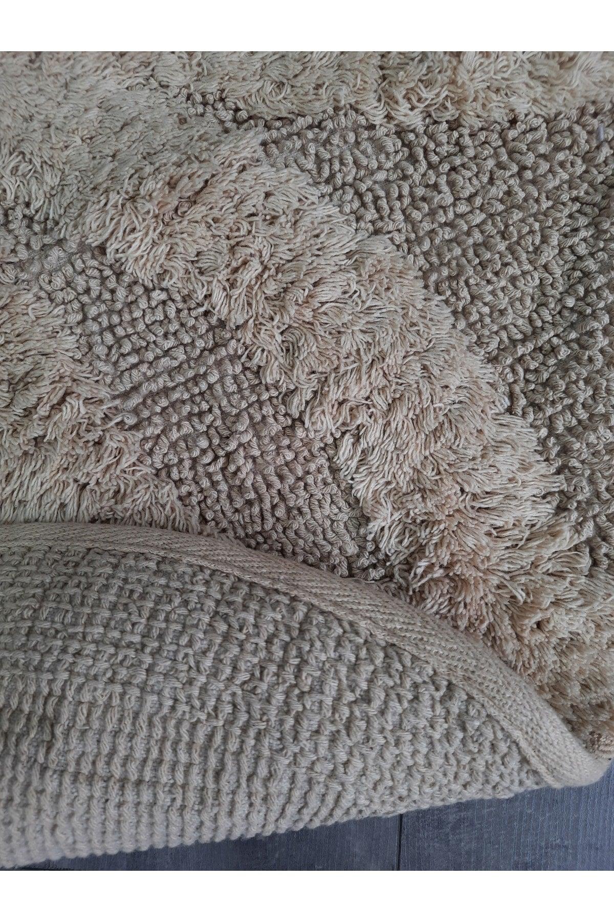 Daisy Beige Natural Cotton Bath Mat 100x100 Cm One Piece Tufting Woven Mat - Swordslife