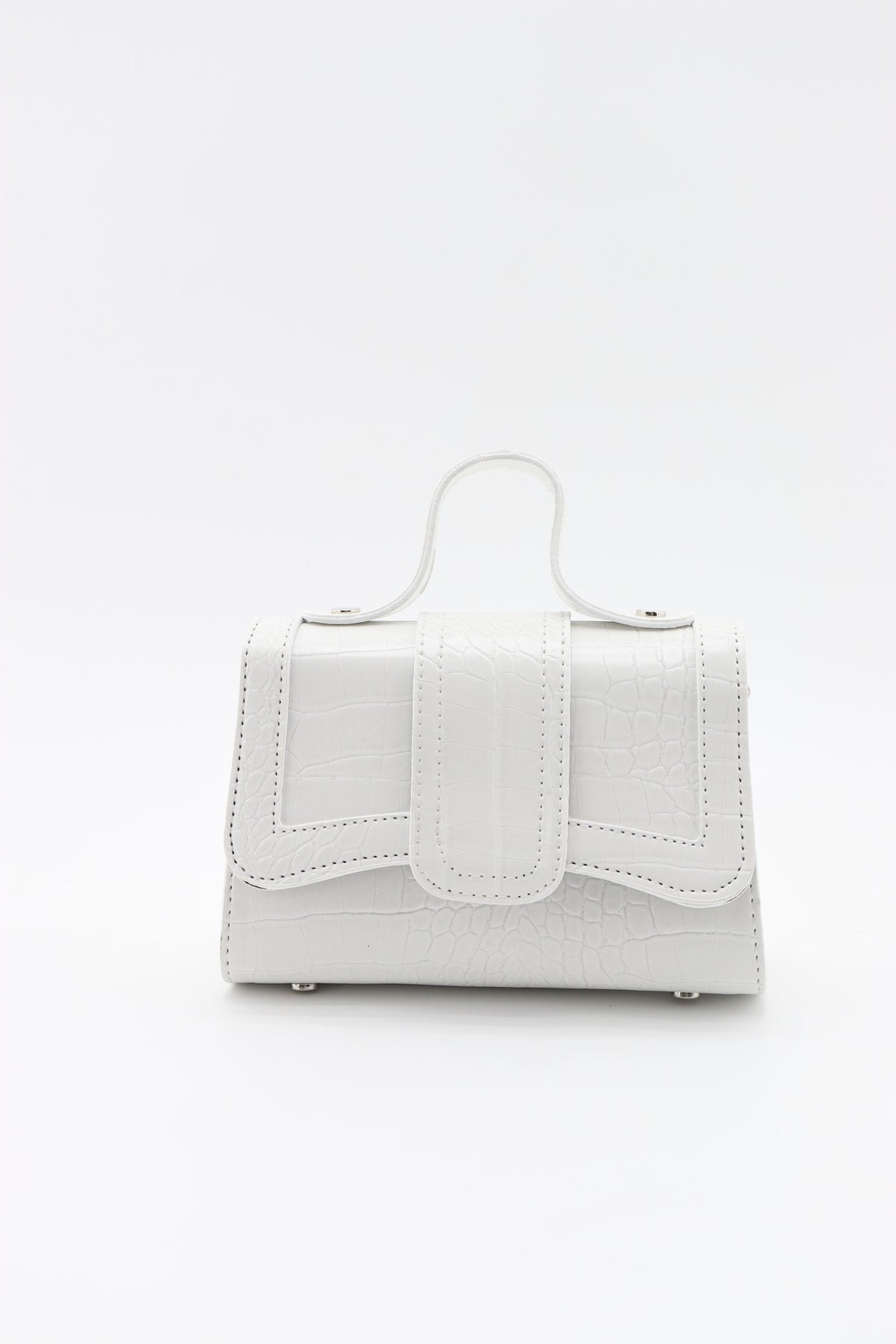 Damen Mini-Hand- und Schultertasche aus weißem Leder mit Kettenriemen