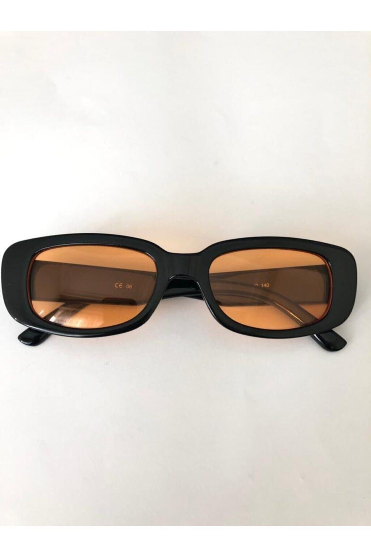 Unisex Orange Schwarz Quadrat Rechteck Vintage Retro Sonnenbrille