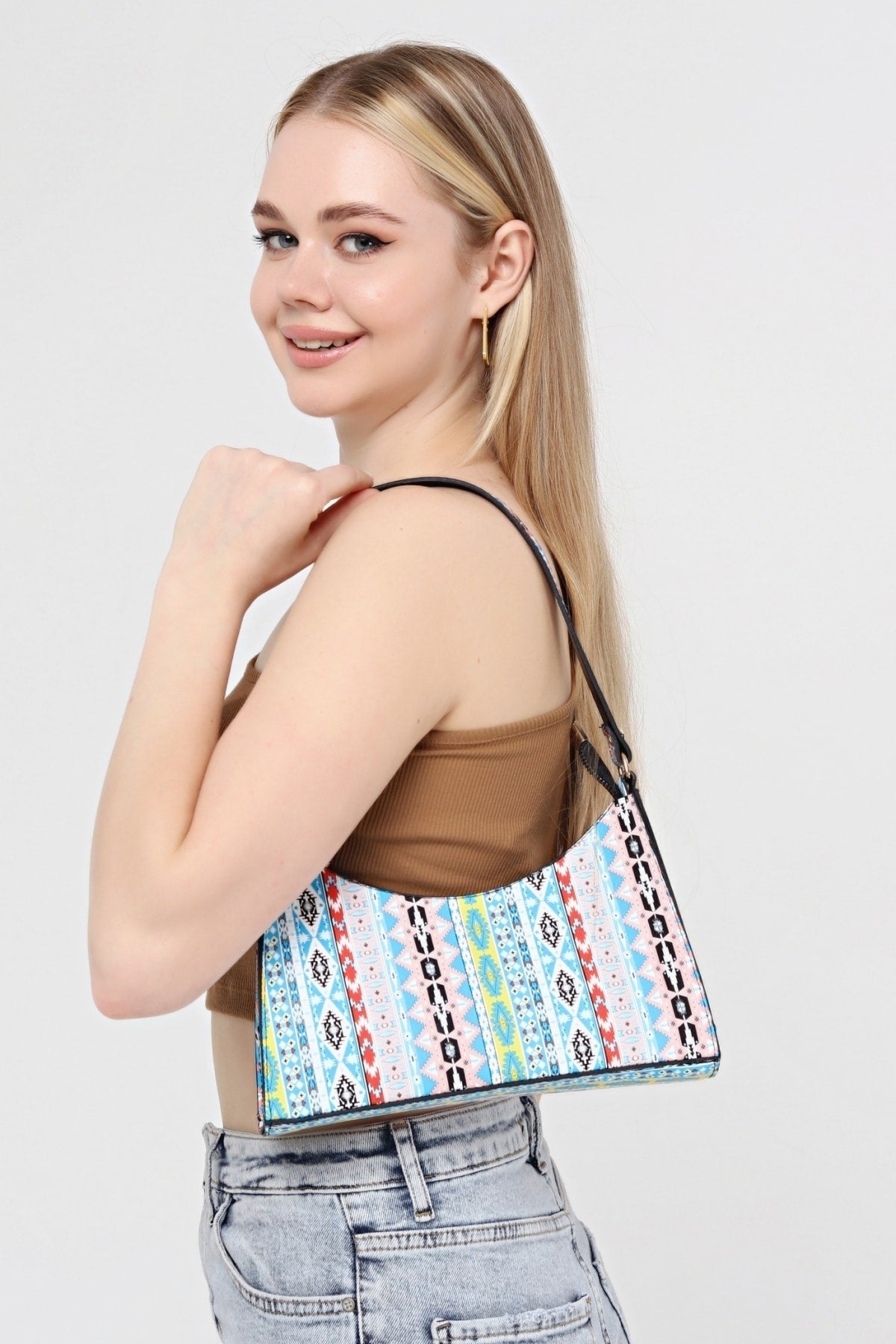 Bunte Teppich gemusterte Baguette Baguette Hand- und Schultertasche Gc0090Colourilim