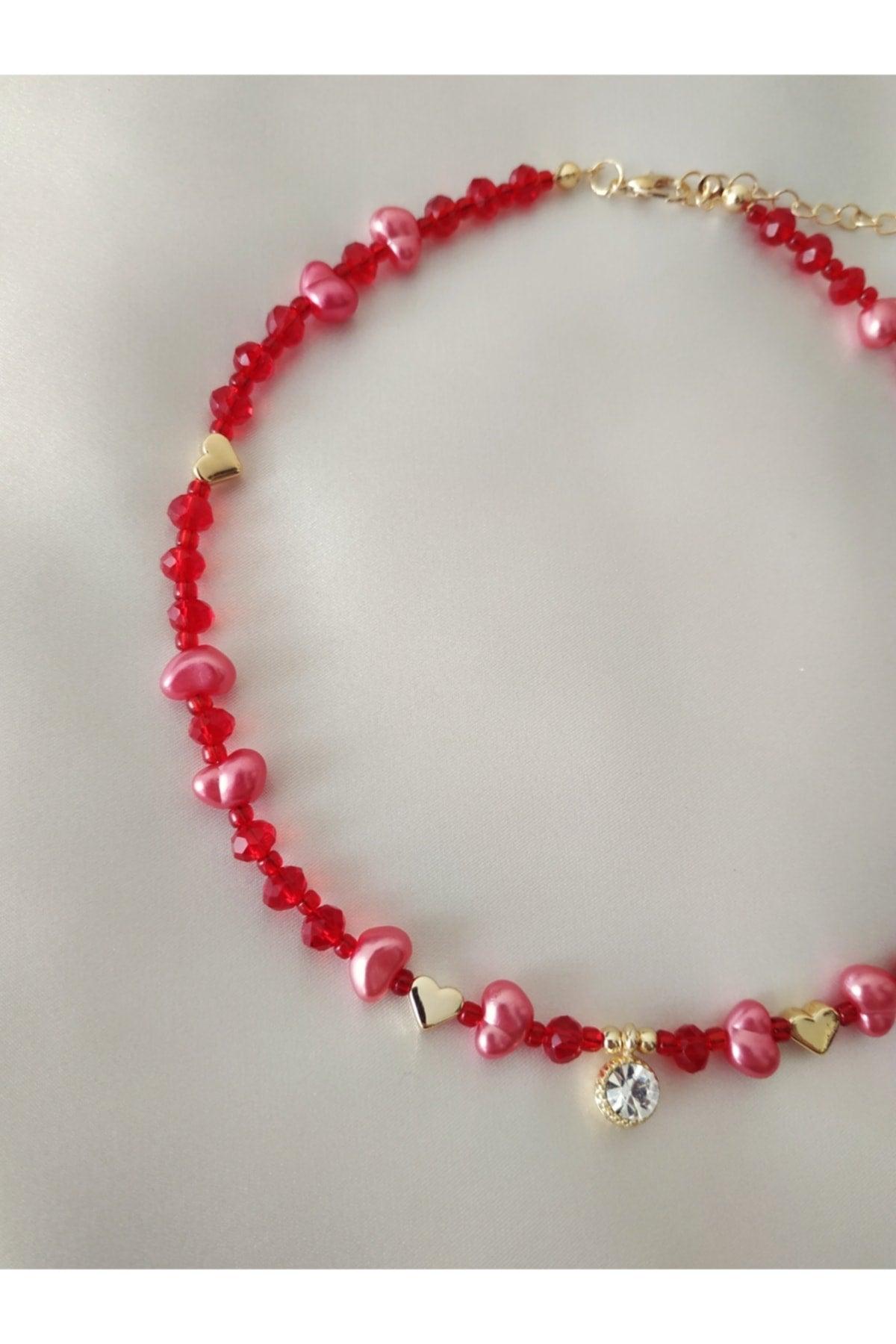 Glitter Tip Heart Baroque Pearl Bead Necklace - Swordslife