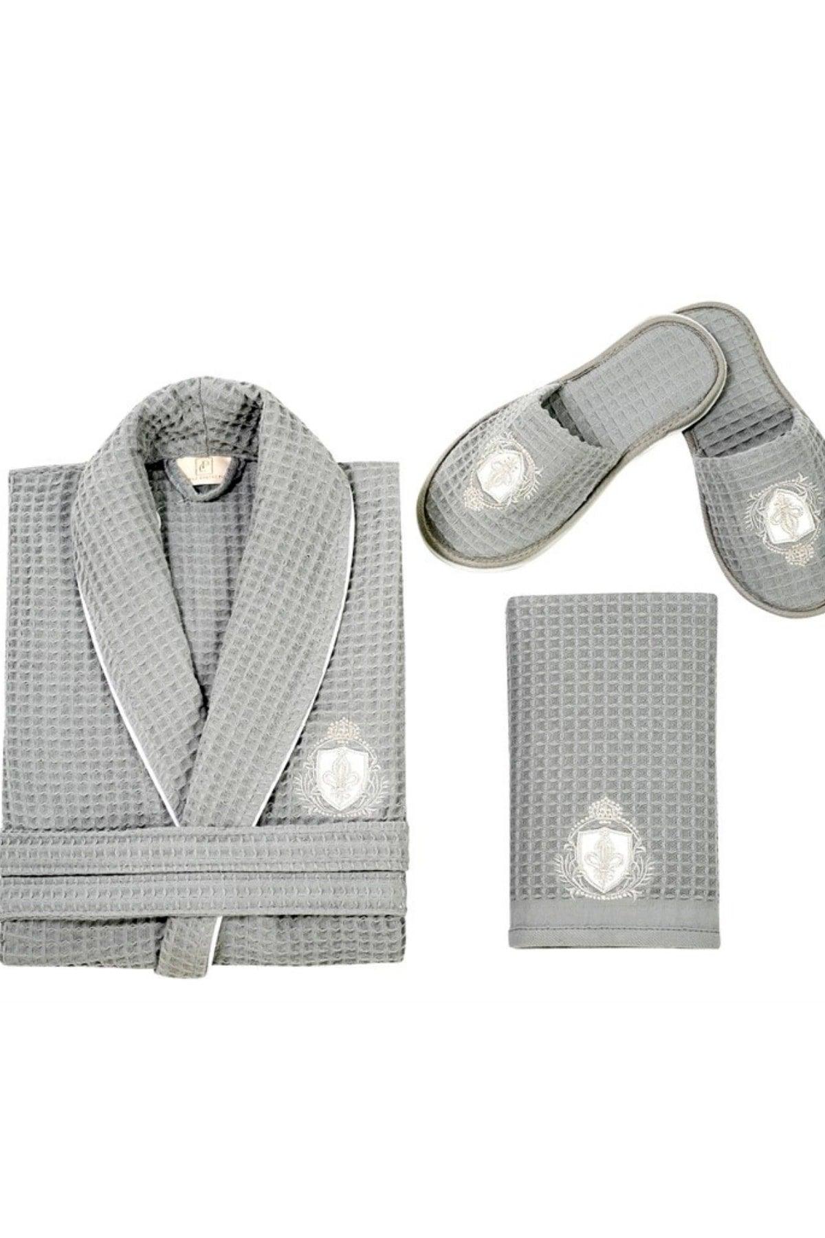 Embroidered Olga Standard 3 Piece Bathrobe Set Anthracite - Swordslife