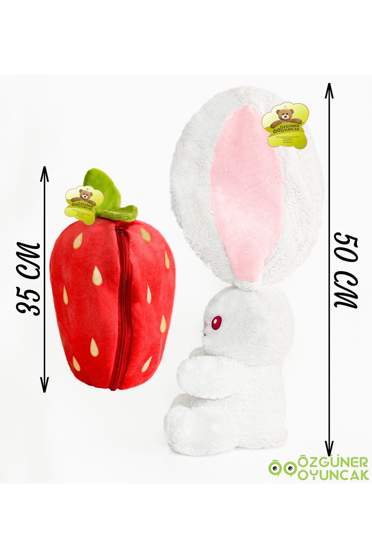 Valentinstagsgeschenk Erdbeerhase 50 cm Sonderdesign - Erdbeere und Hase mit Reißverschlussstruktur
