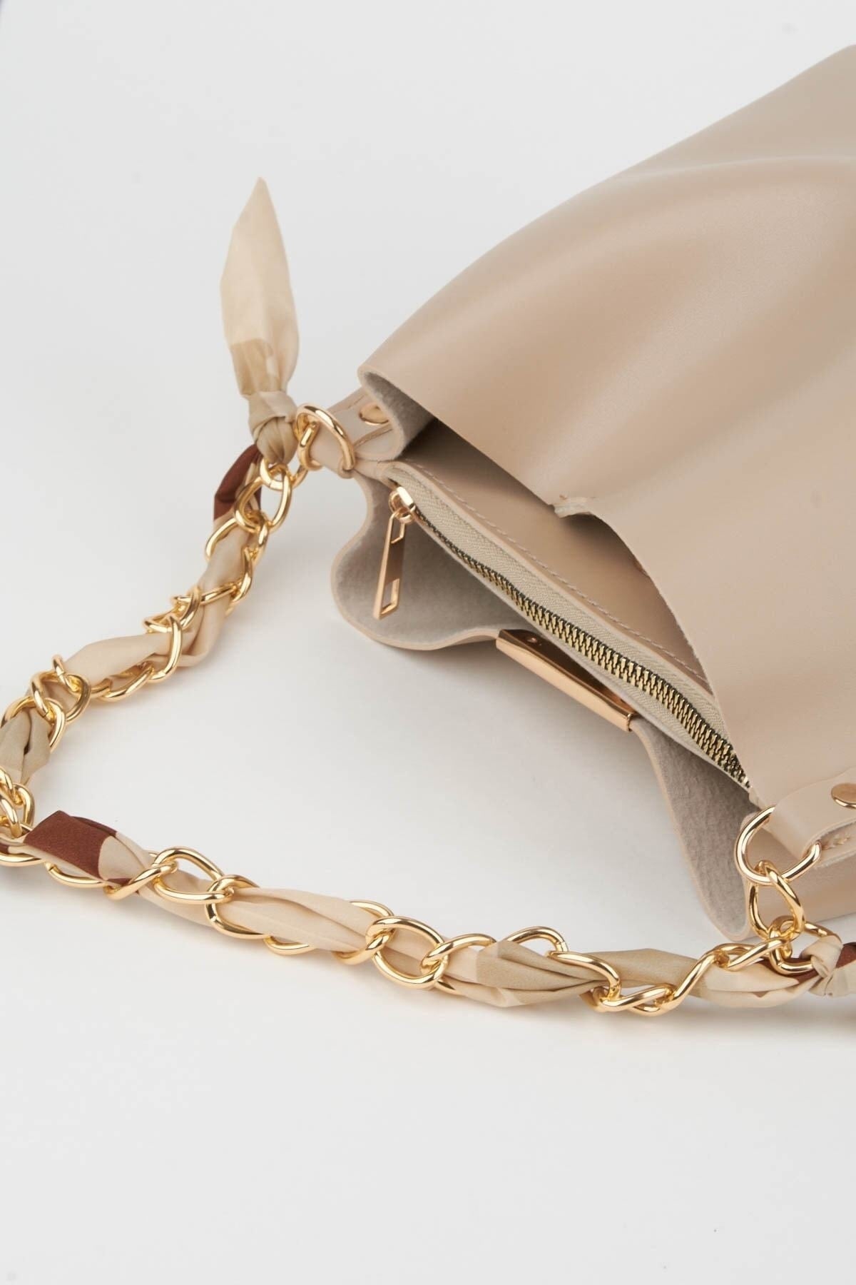 Damen Schal und Kette Accessoire Weiches Leder 3-Fach Hand-, Arm- und Schultertasche