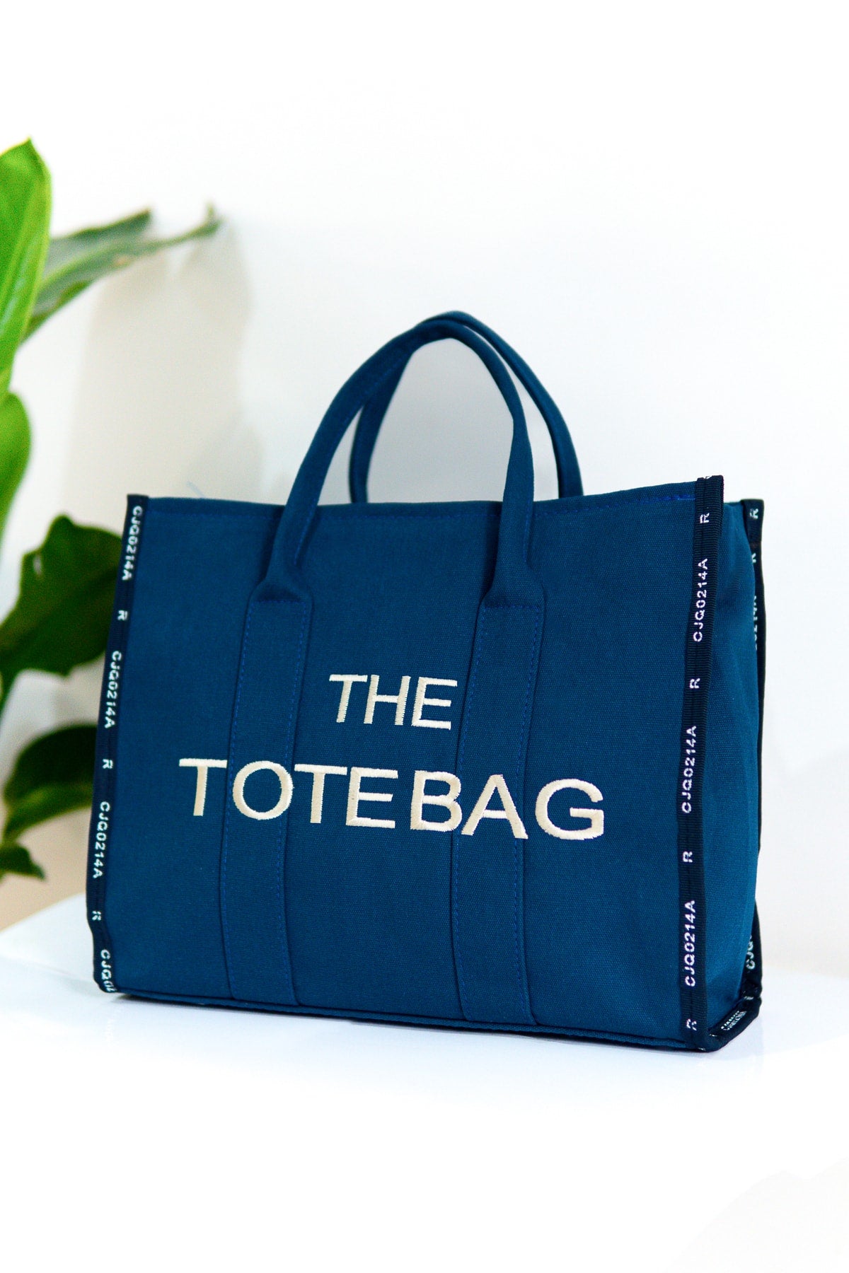 Damen Marineblaue Einkaufstasche aus Segeltuch mit langem Riemen, Hand- und Schultertasche
