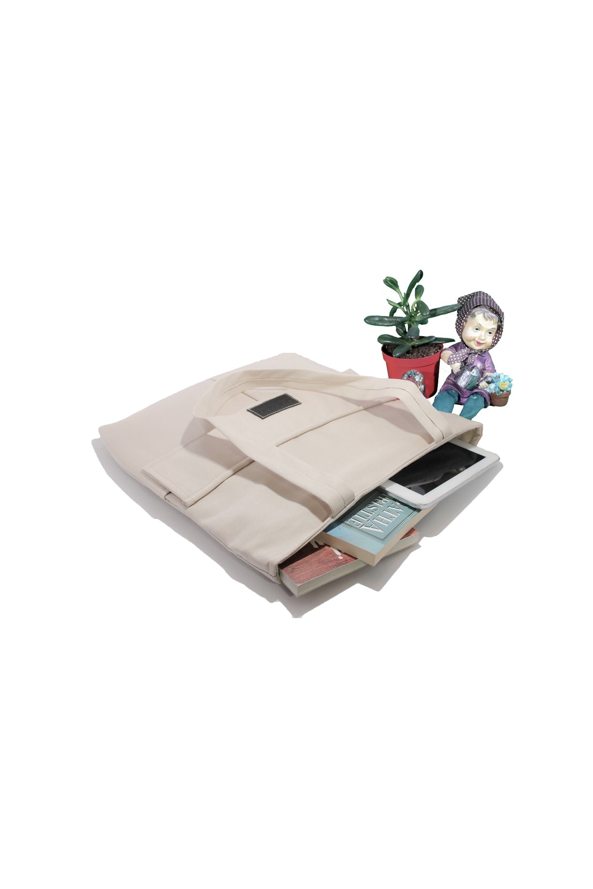 Beige Damentasche mit Reißverschluss, Hand- und Schultertasche, Canvas-Stoff-Einkaufstasche