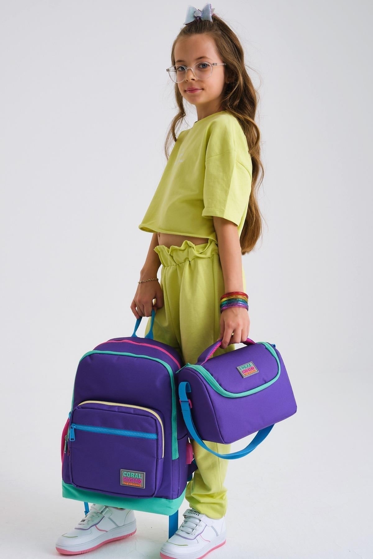 Kinder Lila Farbe Detaillierte USB 3 Pcs Schultasche Set Set0123834