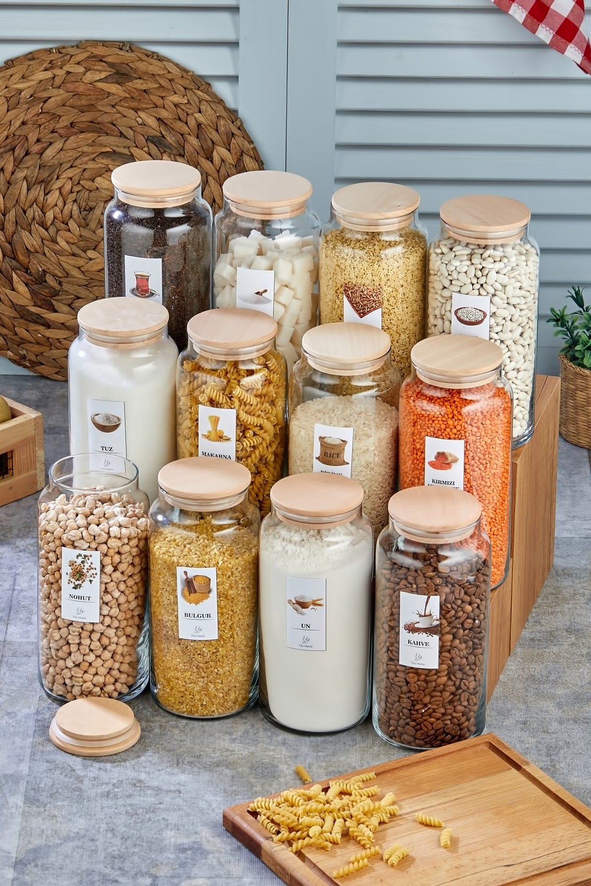 12 Labeled Glass Jars With Lids Vacuum Storage Container Jumbo Size 1300 Ml