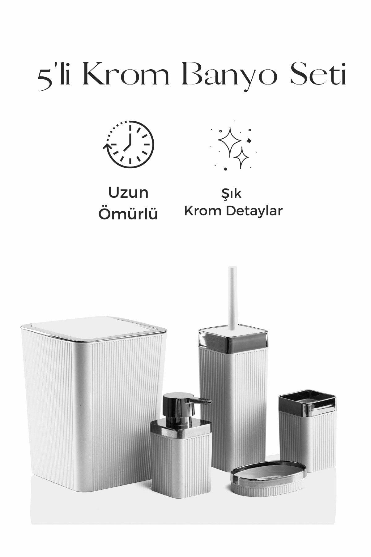 5 Pcs Acrylic Striped Metallized Coated Luxury Bathroom Set - Swordslife