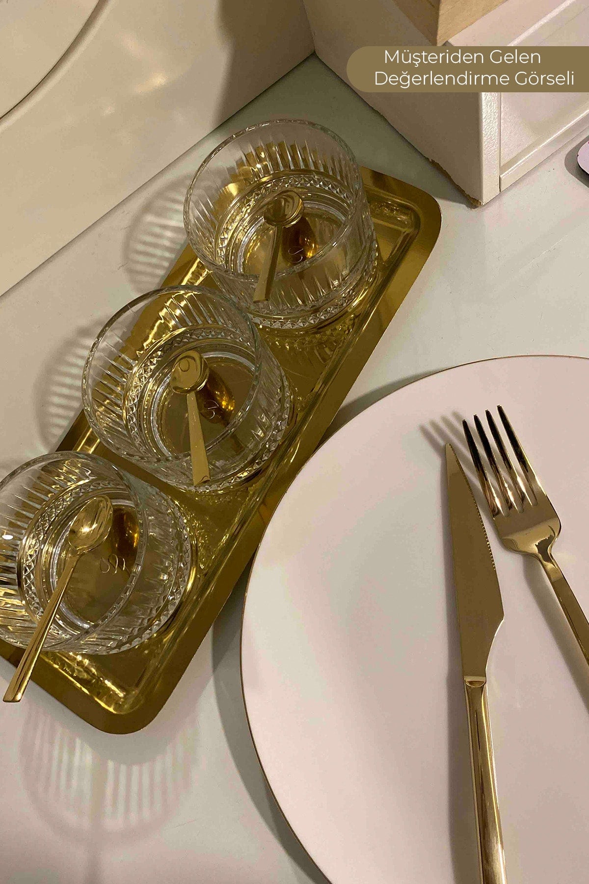 2-teiliges goldenes rechteckiges Serviertablett Nr. 1