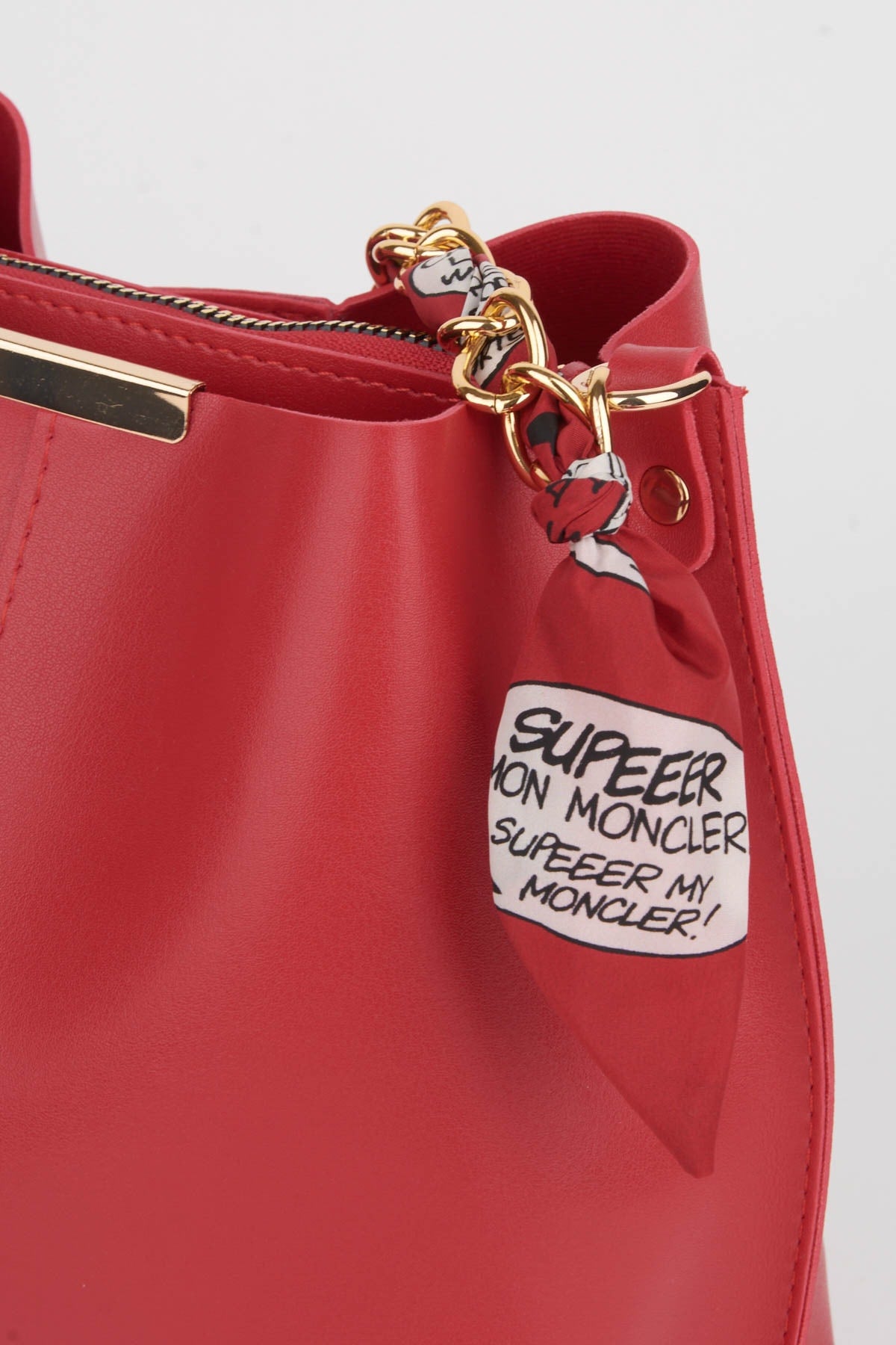 Damen Roter Schal Kette Accessoire Weiches Leder 3-Fach Hand-, Arm- Und Schultertasche